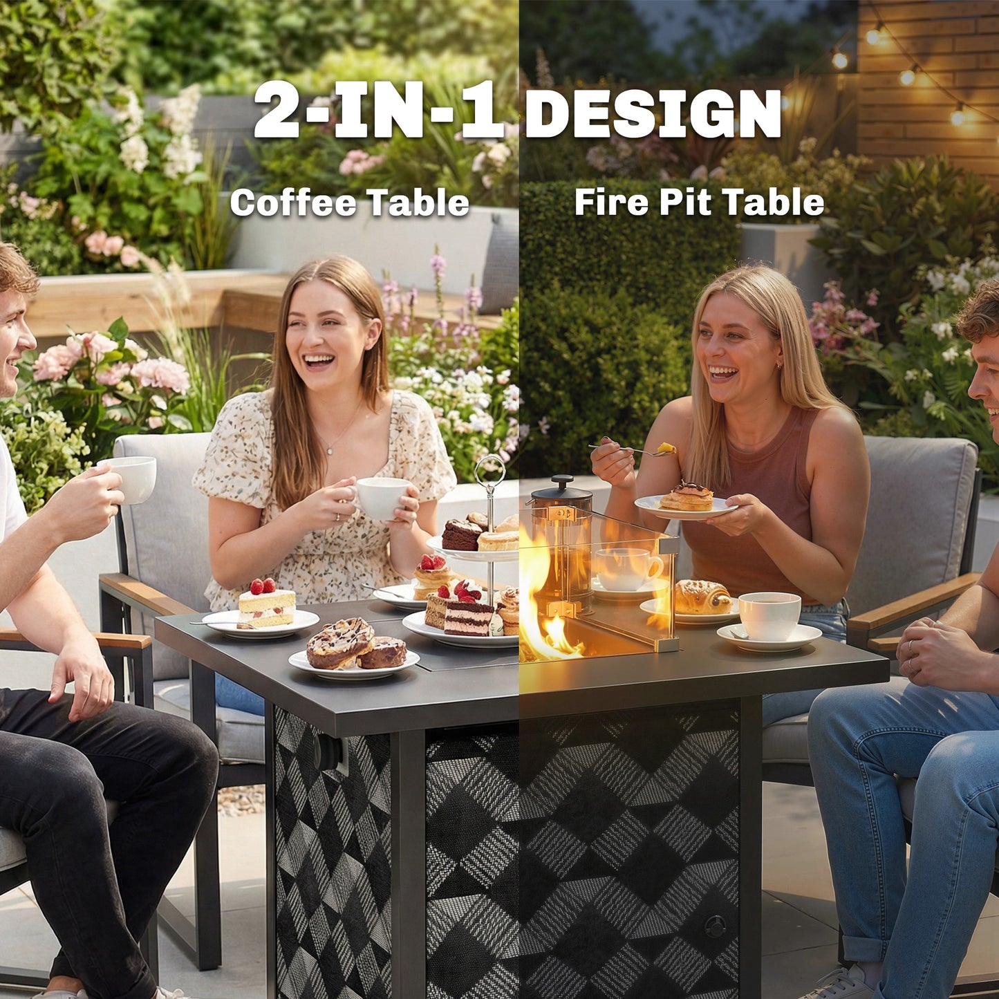 Outsunny Square Propane Gas Fire Pit Table, 12 KW Firepit with Glass Wind Guard, Lava Rocks, Gas Tank Holder