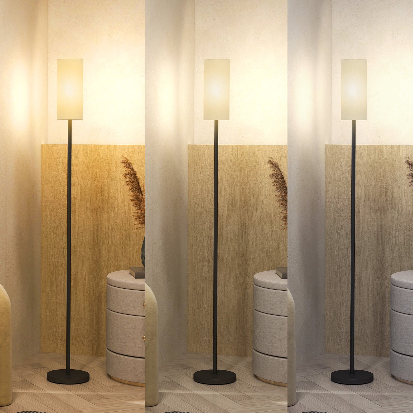 HOMCOM Floor Lamp for Living Room, Modern Standing Lamp with Linen Shade & Foot Switch, Minimalist Tall Pole Lampshade for Bedroom, Office, White