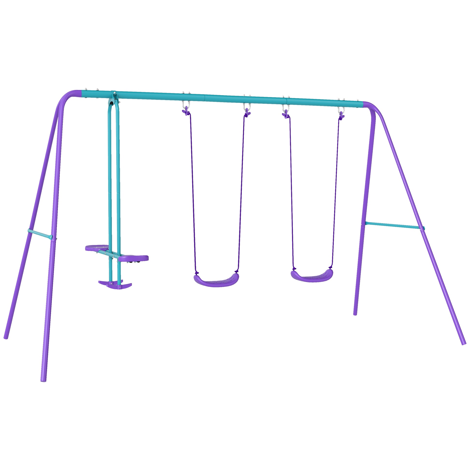Outsunny Metal Swing Set, with Seesaw, Adjustable Height, for Ages 3+ Years, Purple Default Title
