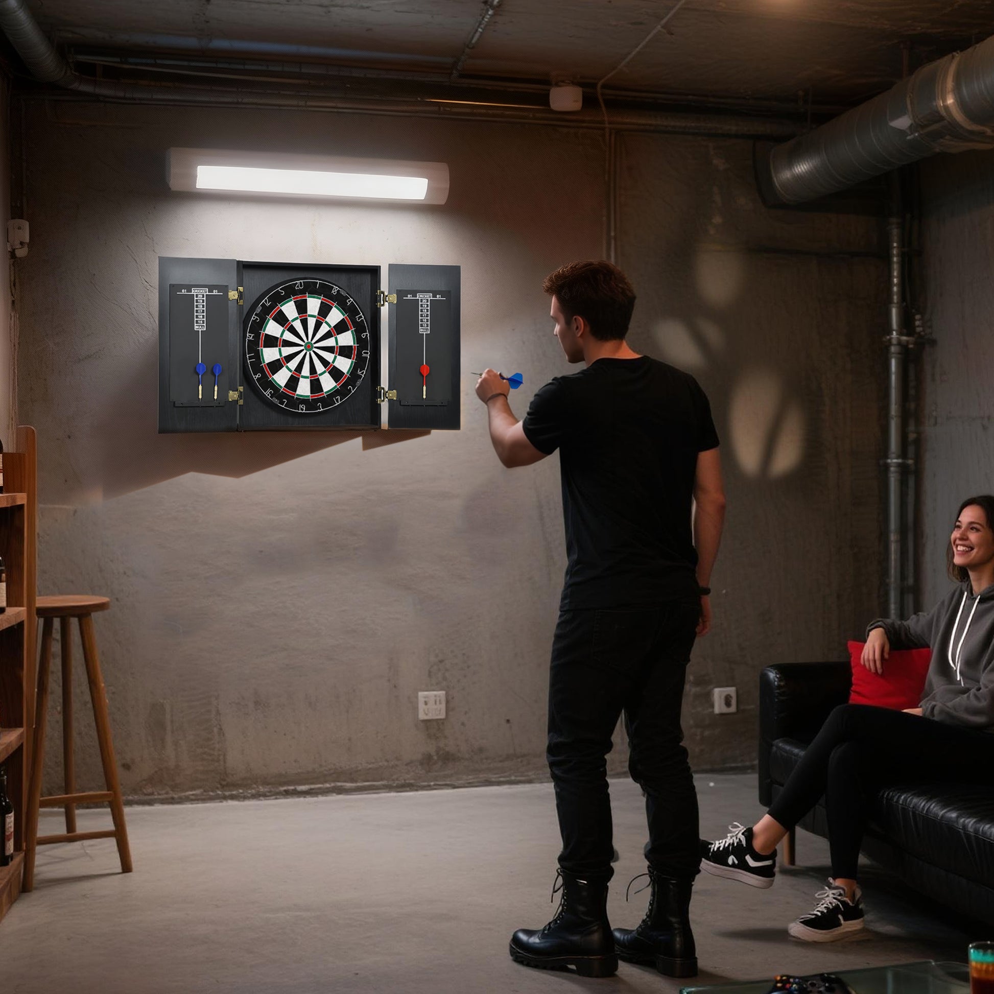 SPORTNOW Bristle Dartboard with Cabinet, 6 Steel Tip Darts, Cabinet
