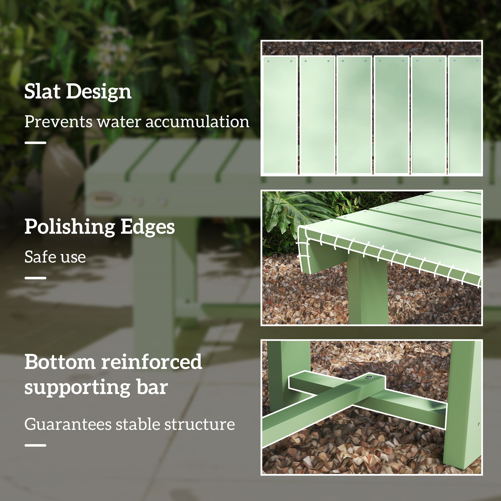 Outsunny Wooden Garden Bench, Backless Outdoor Loveseat with Slatted Seat, Light Green