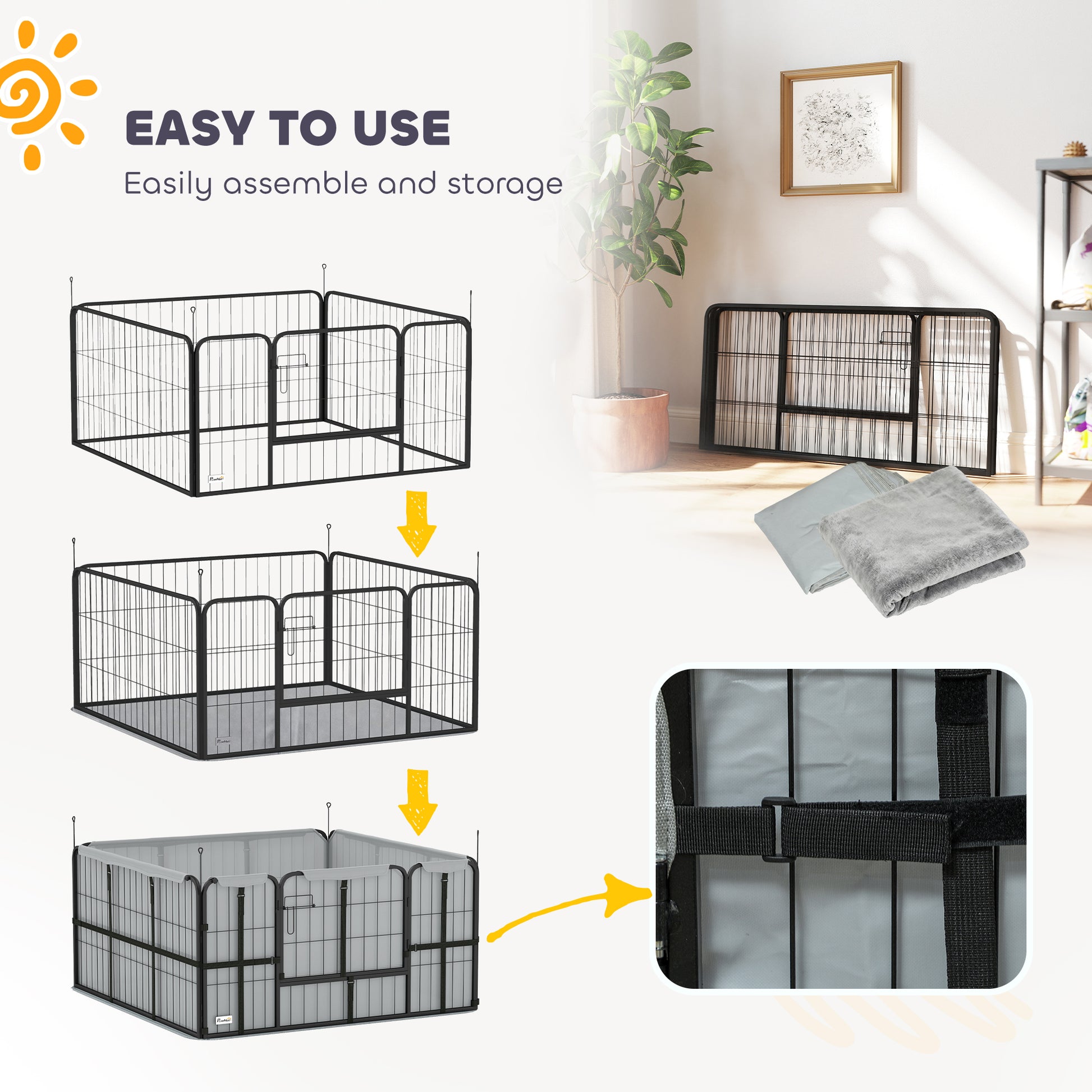 PawHut Steel Dog Whelping Box with Washable Whelping Pad, Wind-Resistant Cloth, for Small, Medium Dogs, 122 x 122 x 60cm