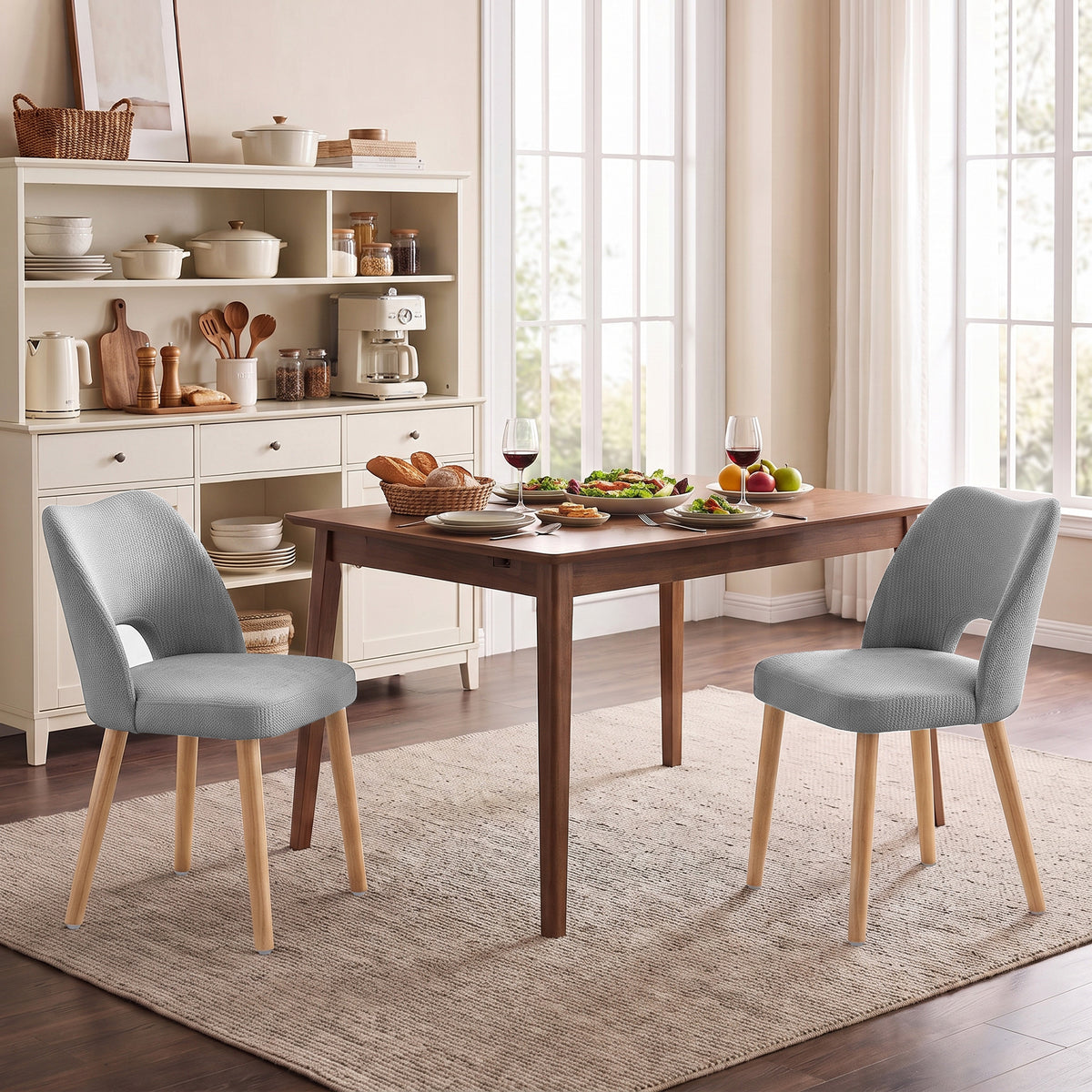 HOMCOM Dining Chairs Set Upholstered Kitchen Chenille Tool Free Assembly Rubberwood Legs, Grey
