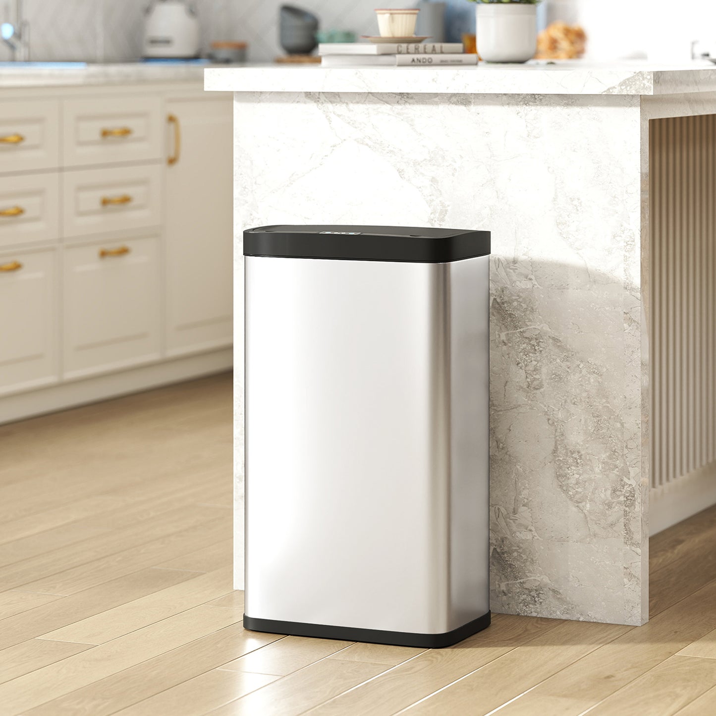 HOMCOM 45L Stainless Steel Sensor Bin - Silver Tone
