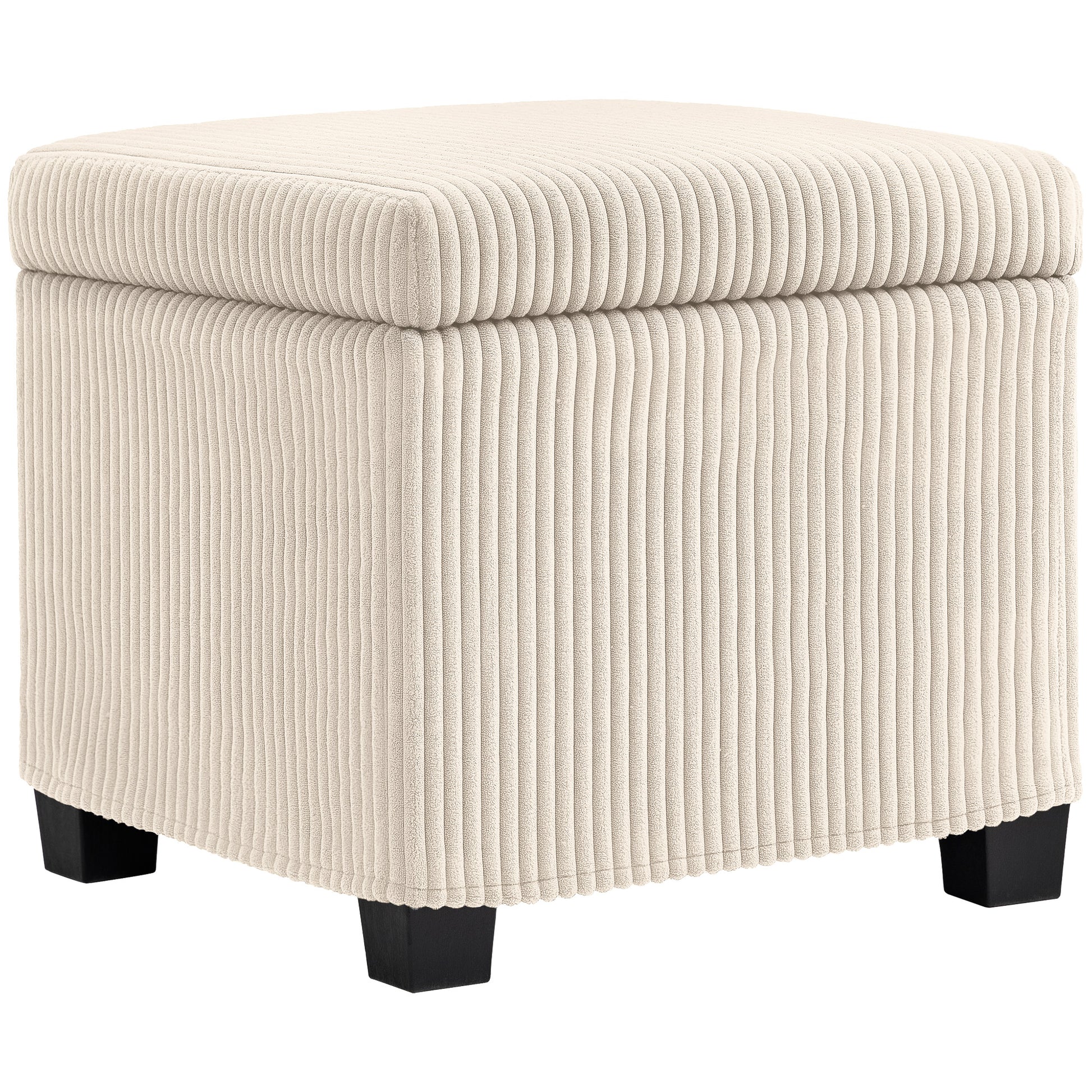 HOMCOM Storage Ottoman Bench, Corduroy Storage Chest Box with Wooden Legs, 40cm Bed End Bench for Living Room, Bedroom, Entryway, Beige