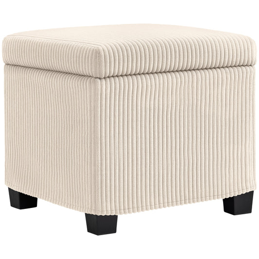 HOMCOM Storage Ottoman Bench, Corduroy Storage Chest Box with Wooden Legs, 40cm Bed End Bench for Living Room, Bedroom, Entryway, Beige