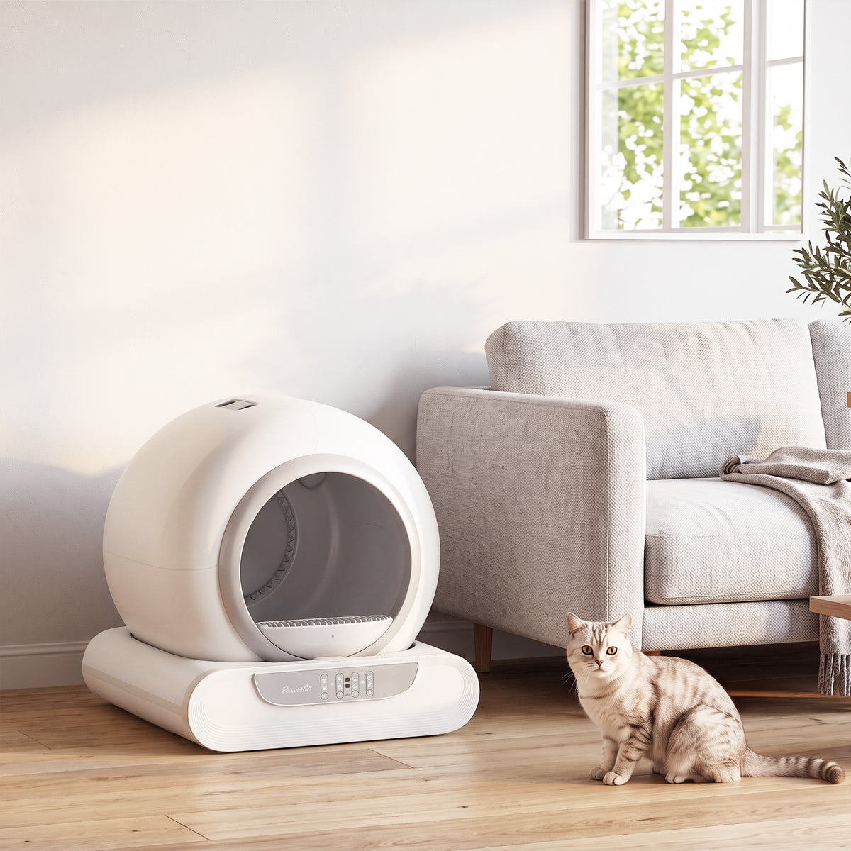 PawHut Self Cleaning Cat Litter Tray, Automatic Cat Litter Tray w/ APP Control, 65L Extra Large Capacity, 9L Waste Bin