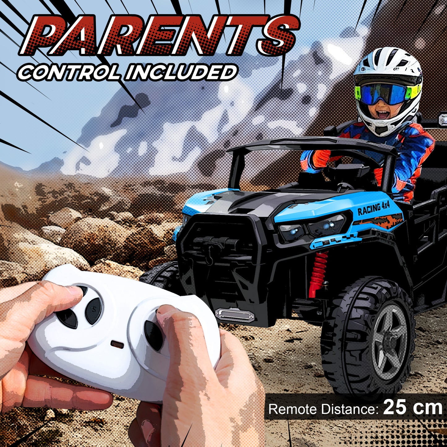 AIYAPLAY 24V Electric Ride on Car, 2-Seater Electric Car for Kids with Remote, Bluetooth, Soft Start, Suspension Spring, Blue