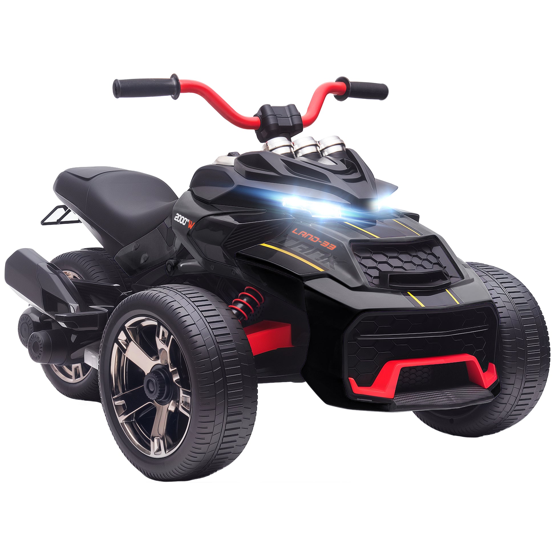 AIYAPLAY 12V Kids Electric Ride On Car with 3 Wheeler, MP3 Player, Horn, 2 Speeds, LED Lights for Boys & Girls Ages 3-8, Black Default Title