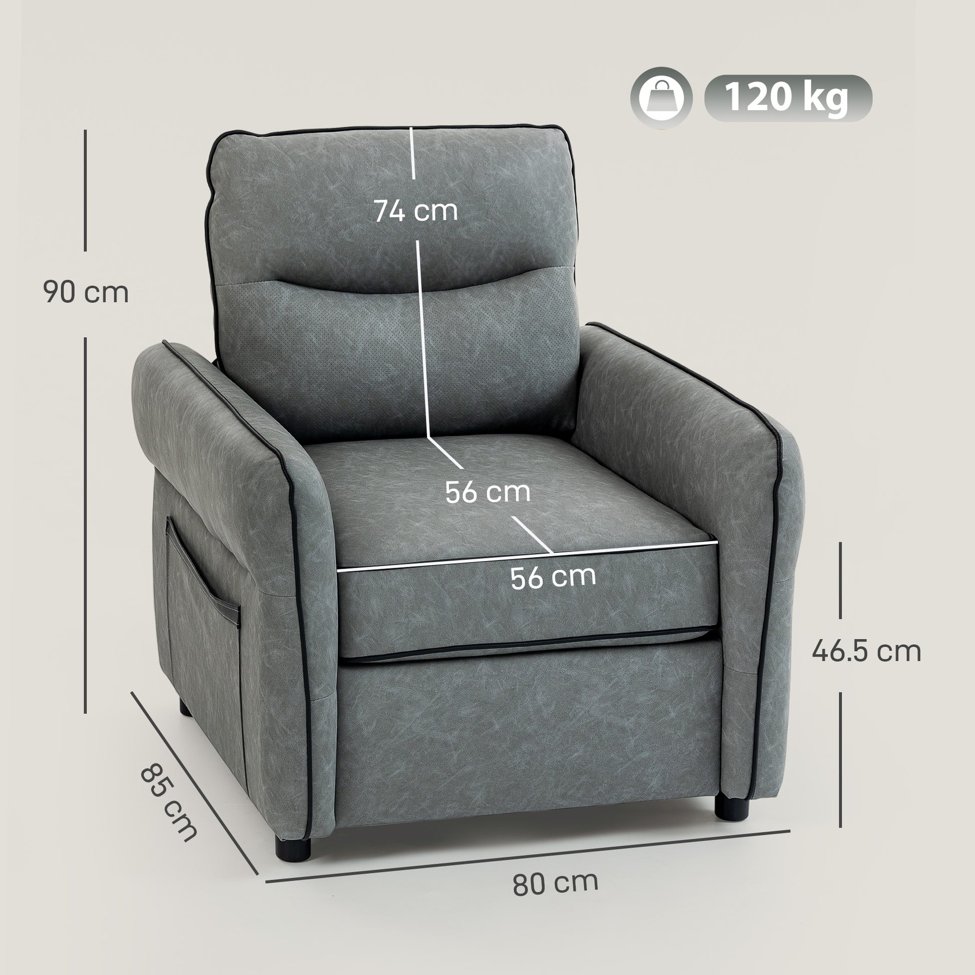 HOMCOM Accent Chair, Faux Leather Armchair - Grey