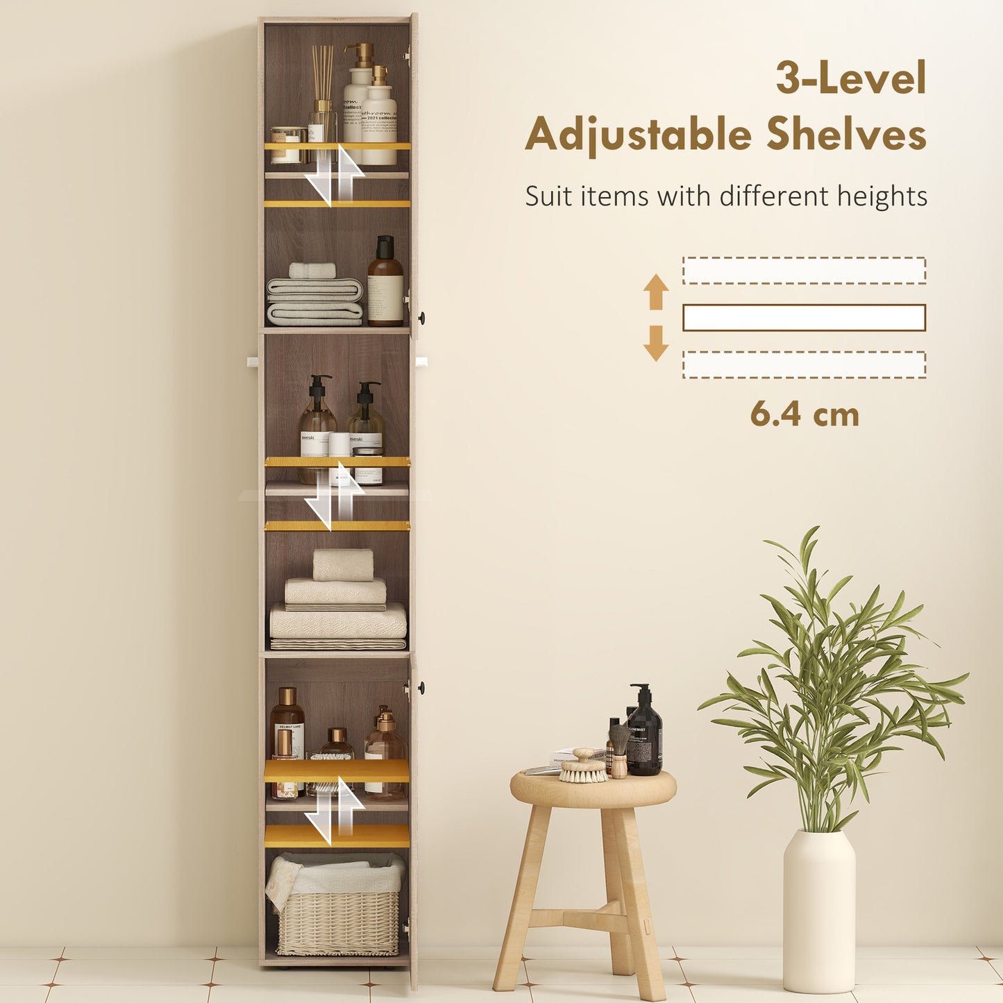 HOMCOM 6-Tier Tall Bathroom Cabinet - Natural