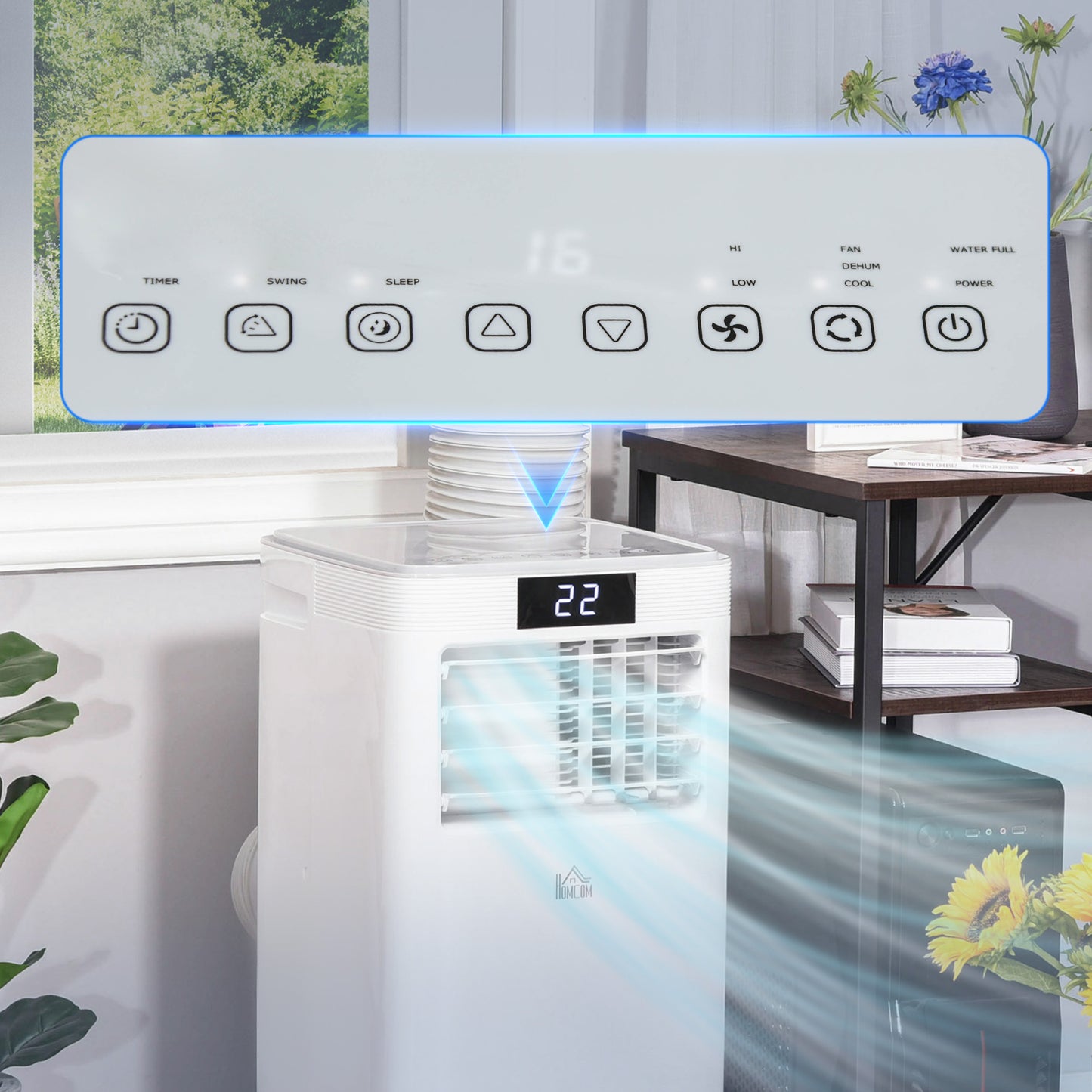 HOMCOM 8000 BTU Air Conditioning Unit, 3-in-1 Portable Air Conditioner, Dehumidifier, Cooling Fan with Remote Control, Digital Display, 2 Speeds, 24H Timer, Window Venting Kit, 18mÂ²