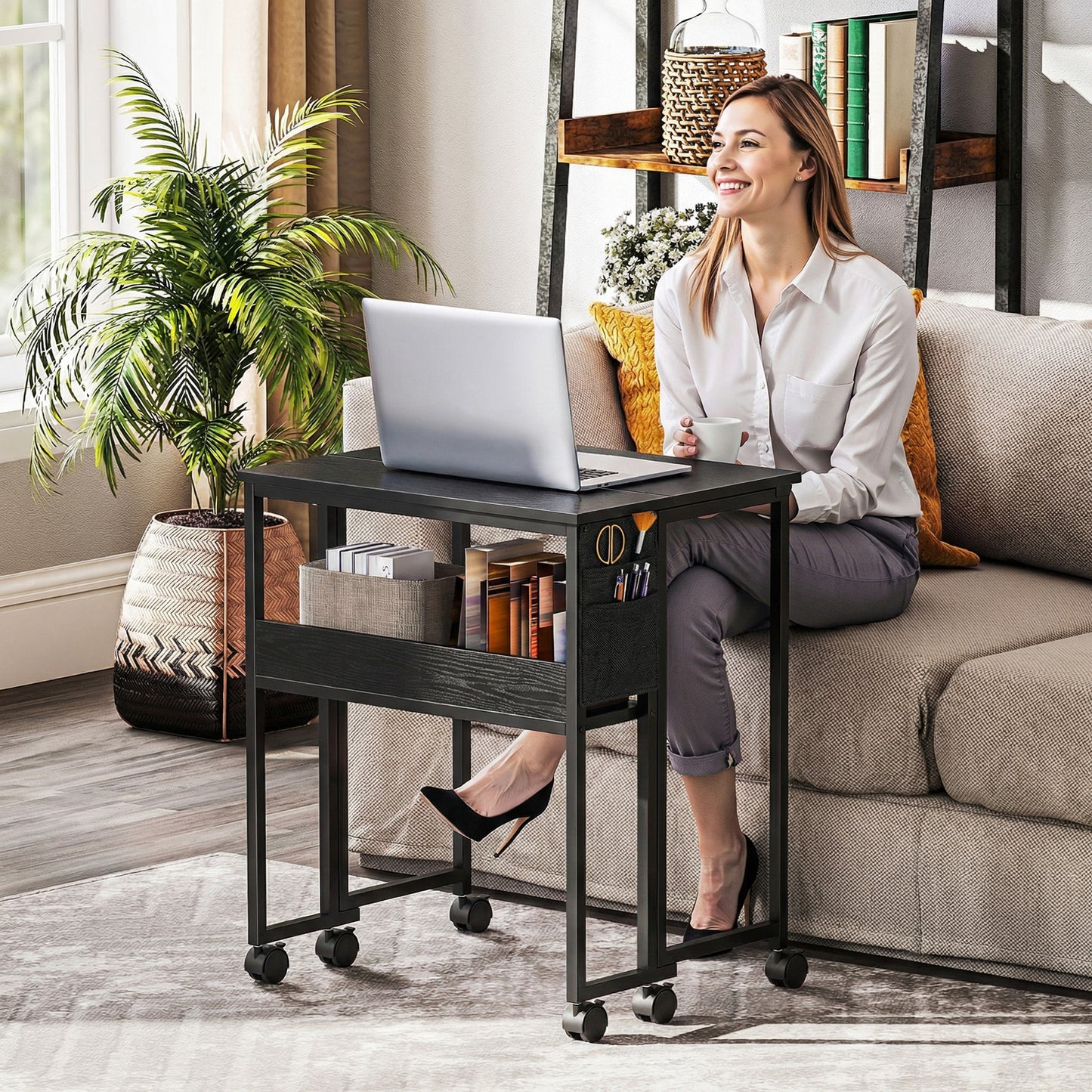 HOMCOM 63 cm Drop Leaf Writing Work Desk - Black
