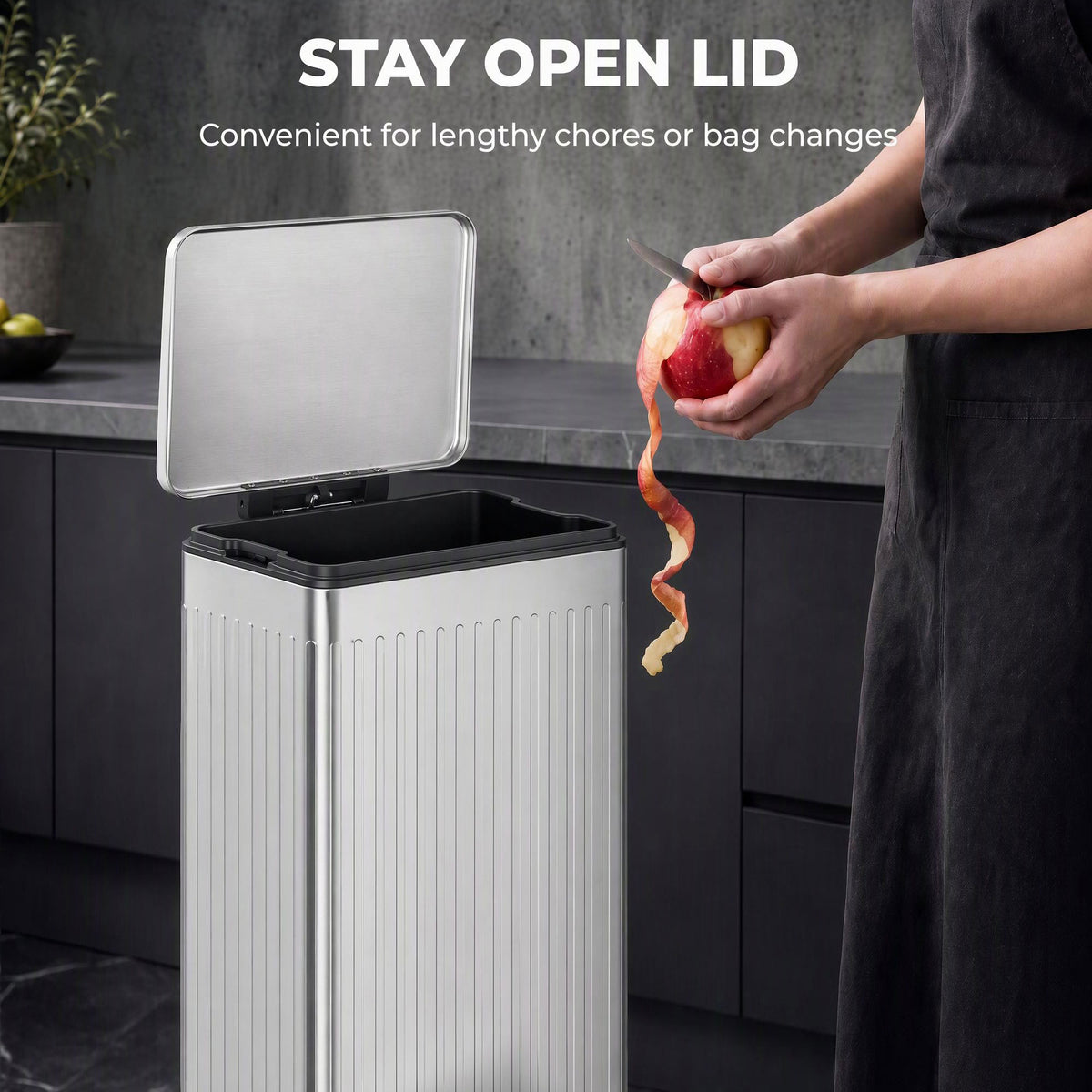 HOMCOM 50L Kitchen Bin, Pedal Bin with Soft-Close and Stay-Open Lid, Removable Inner Bucket, Silver Tone