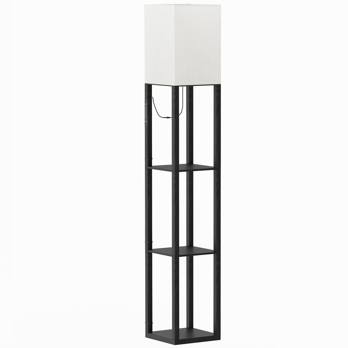 HOMCOM Floor Lamp with Shelves, Modern Dimmable Standing Lamp with Fabric Lampshade, Adjustable Colour Temperature, Black Default Title