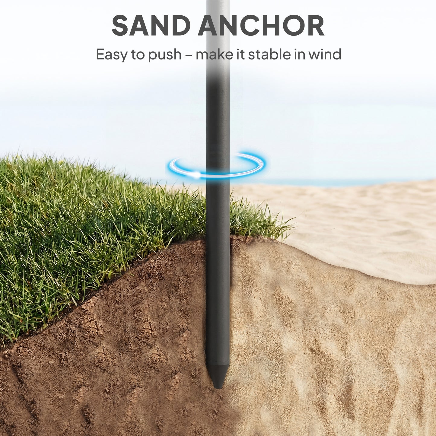 Outsunny 1.8 m Beach Umbrella Parasol with Sand Anchor, Portable 30Â° Tilting Patio Sun Shade with Adjustable Height, Dark Grey