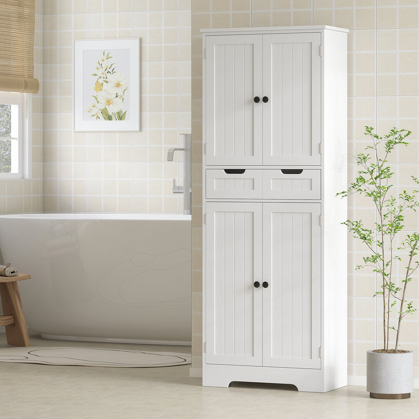 HOMCOM Tall Bathroom Storage Cabinet - White