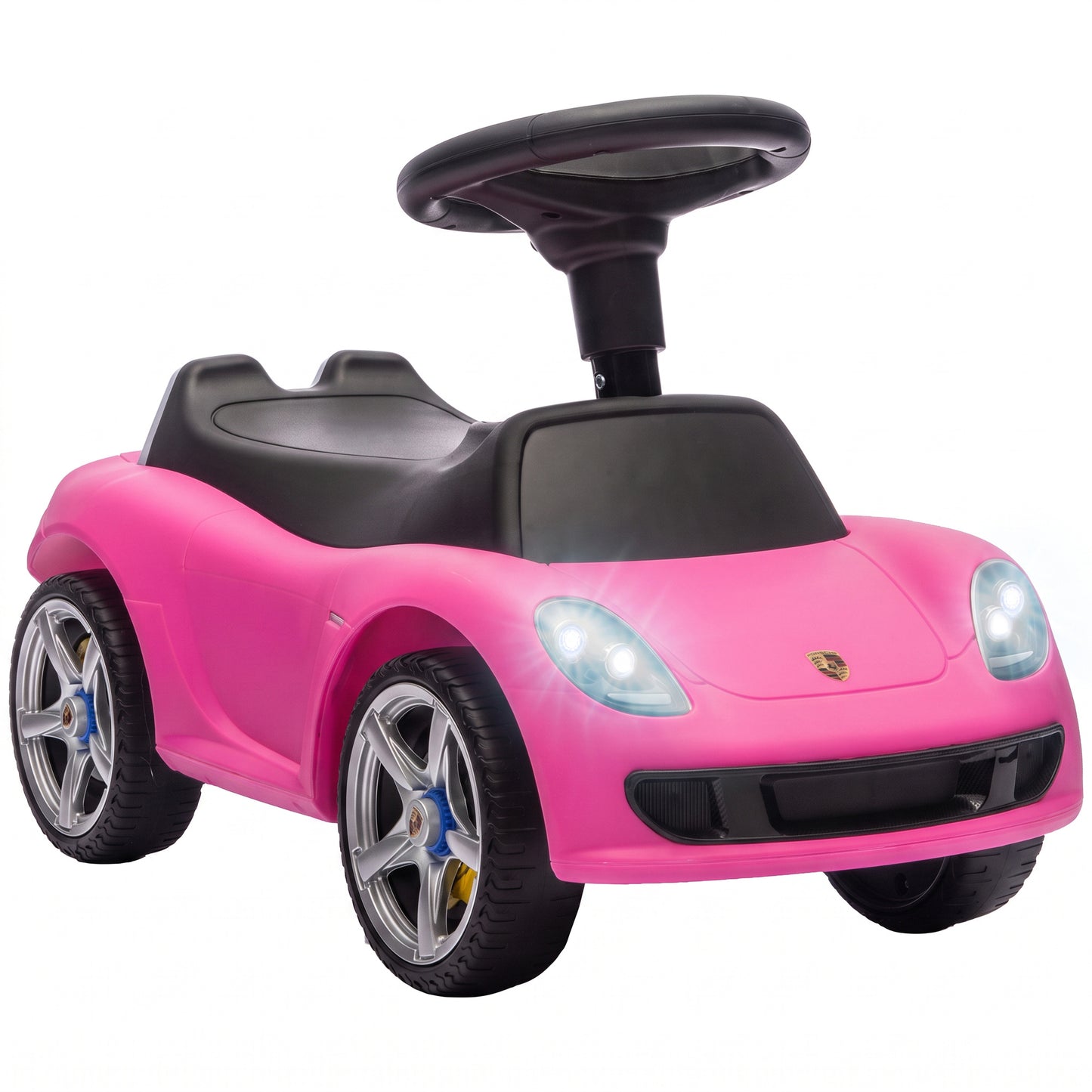 AIYAPLAY Ride on Car, Porsche Licensed Toddler Push Car with Horn, Headlights, Sound and Steering Wheel for 18-36 Months, Pink