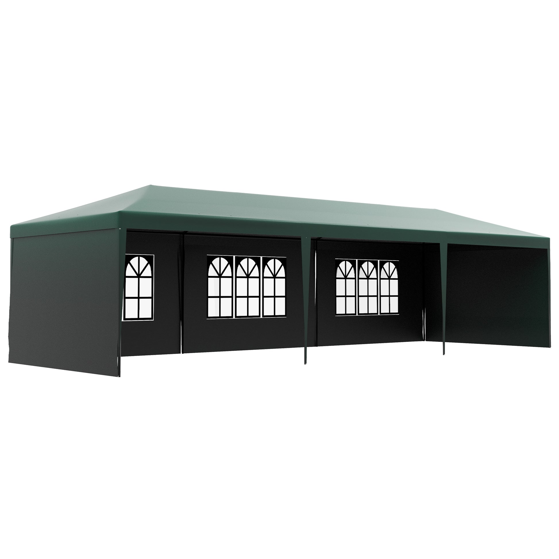 Outsunny 9 x 3 m Party Tent Gazebo Marquee Outdoor Patio Canopy Shelter with Windows and Side Panels Green Default Title