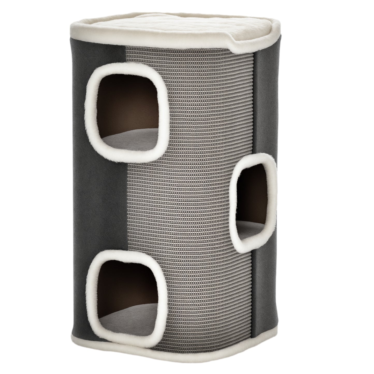 PawHut Cat Barrel Scratching Post Cat Tree for Indoor Cats Kitten Climbing Frame Pet Play Tower Soft Plush & Lamb Fleece Grey Default Title