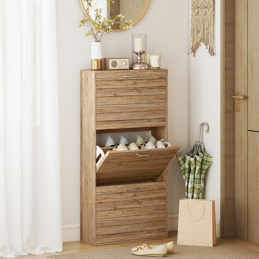 HOMCOM 12-Shoe Flip Drawer Storage Cabinet - Brown Wood-Effect
