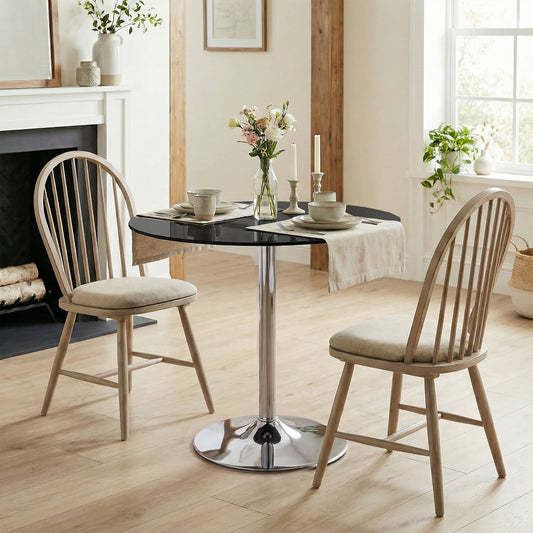 HOMCOM Round Bar Table, Modern Dining Table with Tempered Glass Top and Steel Frame for 4, 70 x 70 x 75.5cm, Black