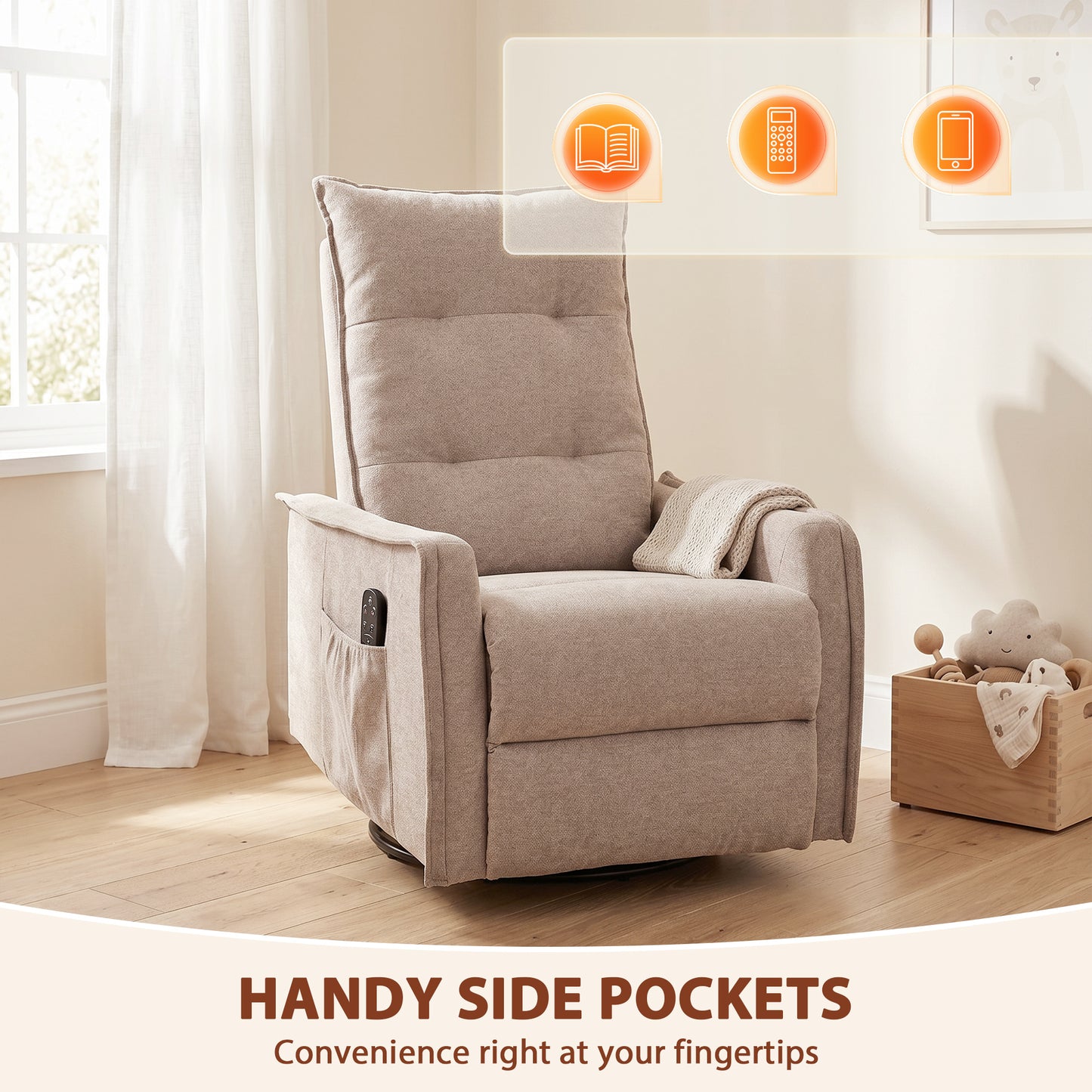 HOMCOM Recliner Armchair, Chenille Recliner Chair with Massage and Heat, 360Â° Swivel Rocking Manual Recliner, Brown