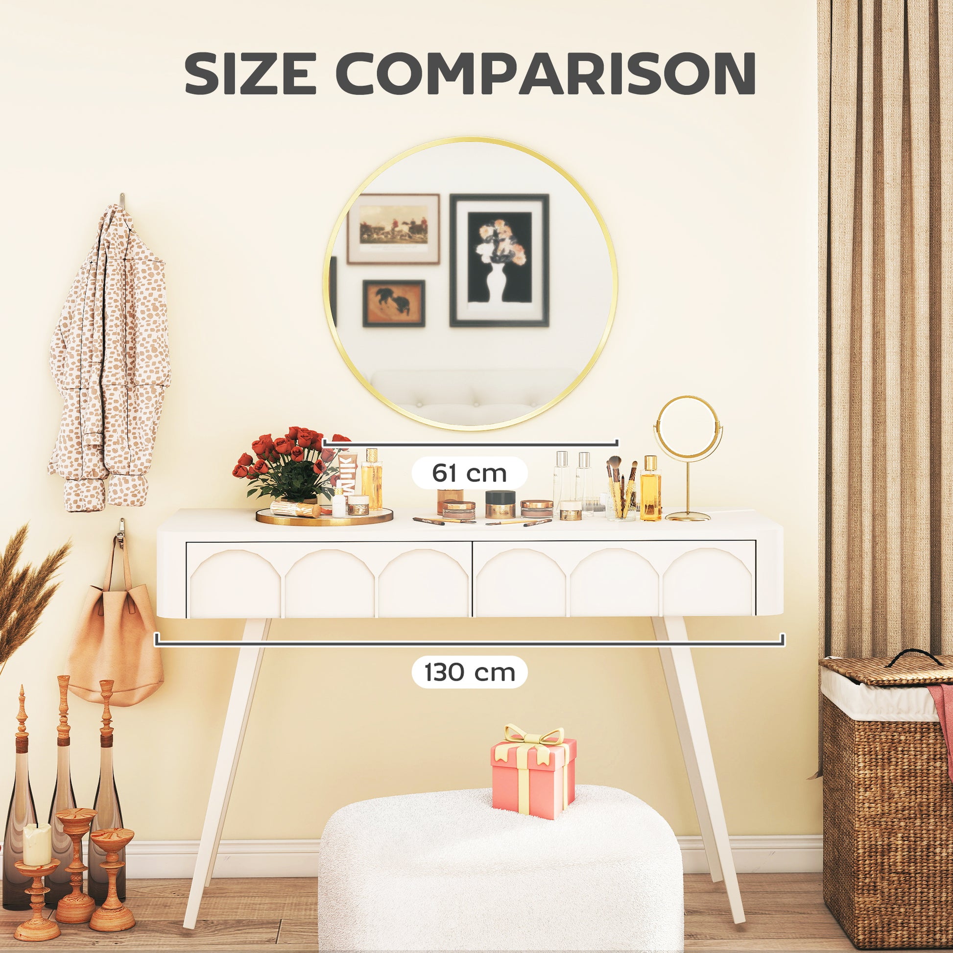HOMCOM 61cm Decorative Wall Mirror for Bedroom Living Room, Modern Round Bathroom Mirror for Home Decor, Gold Tone