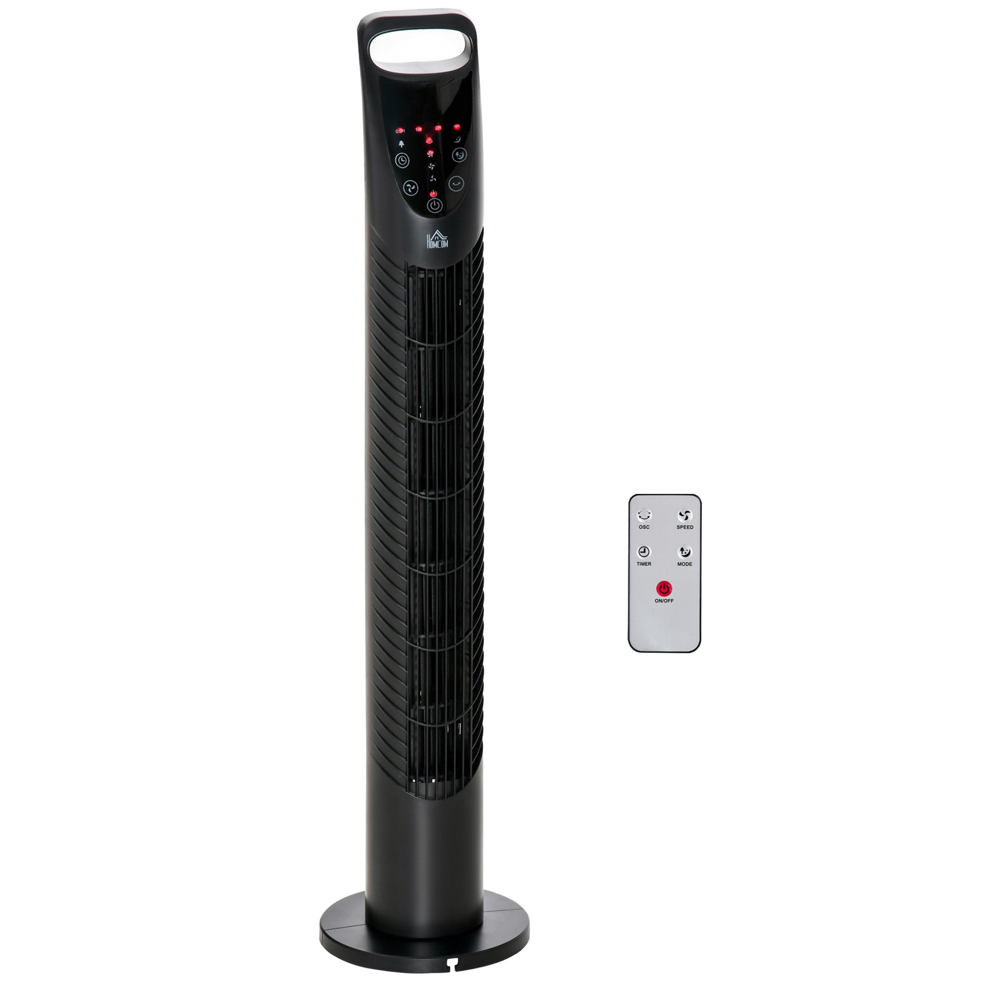 HOMCOM 78.5 cm Oscillating Tower Fan with Remote Control, 7.5H Timer, 3 Speed 3 Modes, Electric Floor Standing Cooling Fan for Home Bedroom Office, Black