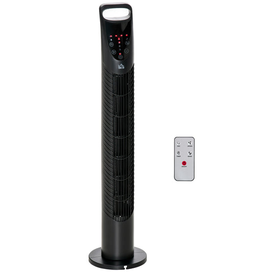 HOMCOM 78.5 cm Oscillating Tower Fan with Remote Control, 7.5H Timer, 3 Speed 3 Modes, Electric Floor Standing Cooling Fan for Home Bedroom Office, Black
