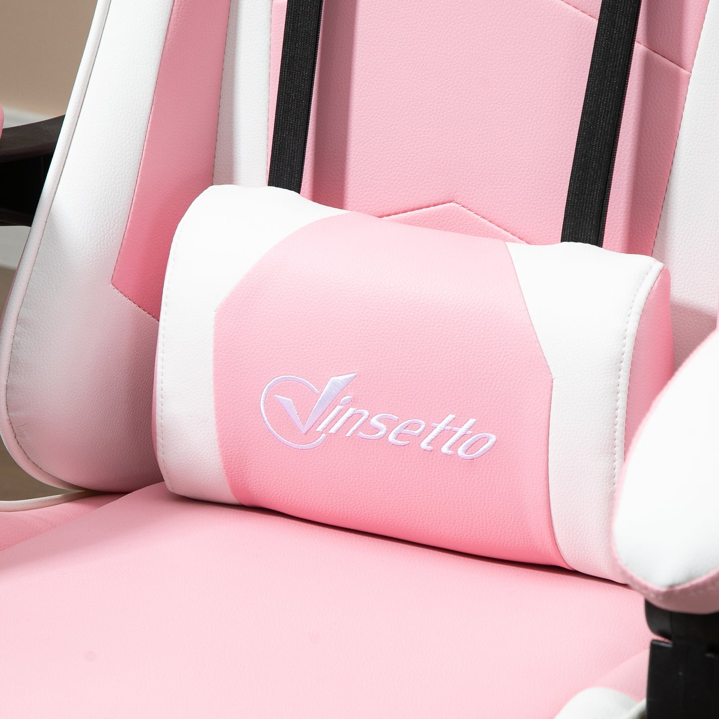 Vinsetto Ergonomic Gaming Chair, PU Leather Reclining Computer Chair with Footrest and Lumbar Support, Headrest and Adjustable Height for Adults, Pink