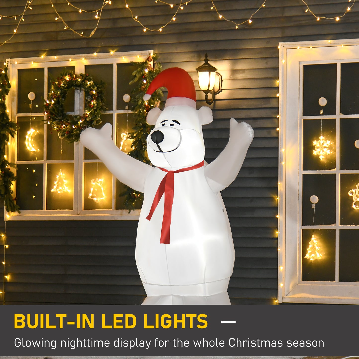 HOMCOM 6ft Tall Outdoor Inflatable Bear Airblown Projection Holiday Christmas Lawn DÃ©cor