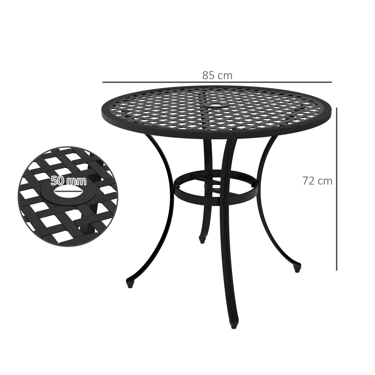 Outsunny Round Aluminium Table, with 50mm Parasol Hole