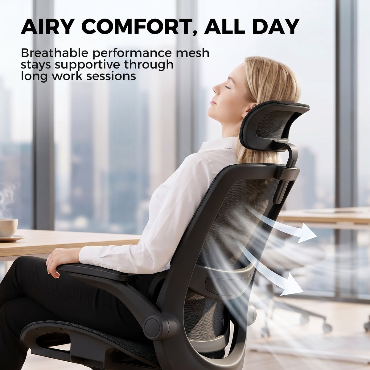 HOMCOM Ergonomic Office Chair with Adaptive Lumbar Support, Reclining Mesh Desk Chair with 2D Headrest, Flip-Up Arms, Black