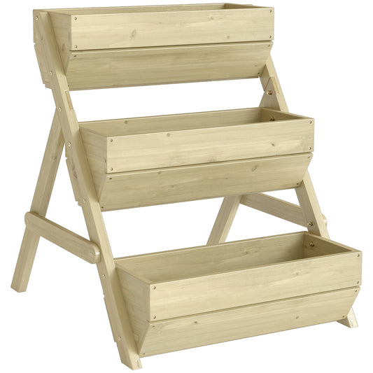 Outsunny 3 Tier Raised Garden Bed Wooden Elevated Planter Box Kit, 66L for Flower, Vegetable, Herb, 65x75x78cm, Green