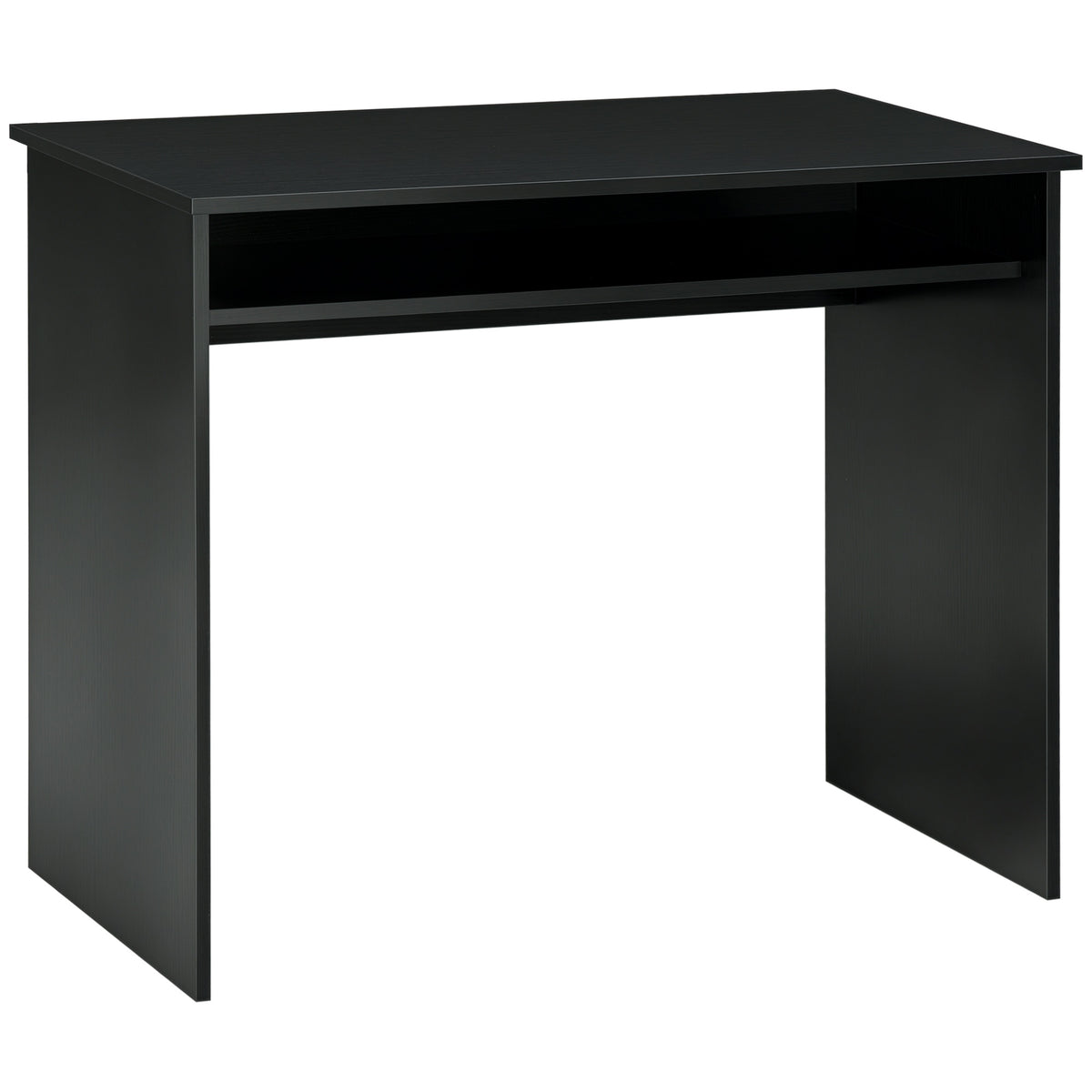 HOMCOM Modern Computer Desk, Home Office Table, Small Writing Desk with Storage Shelf, 90 x 50cm, Black Wood Grain Default Title