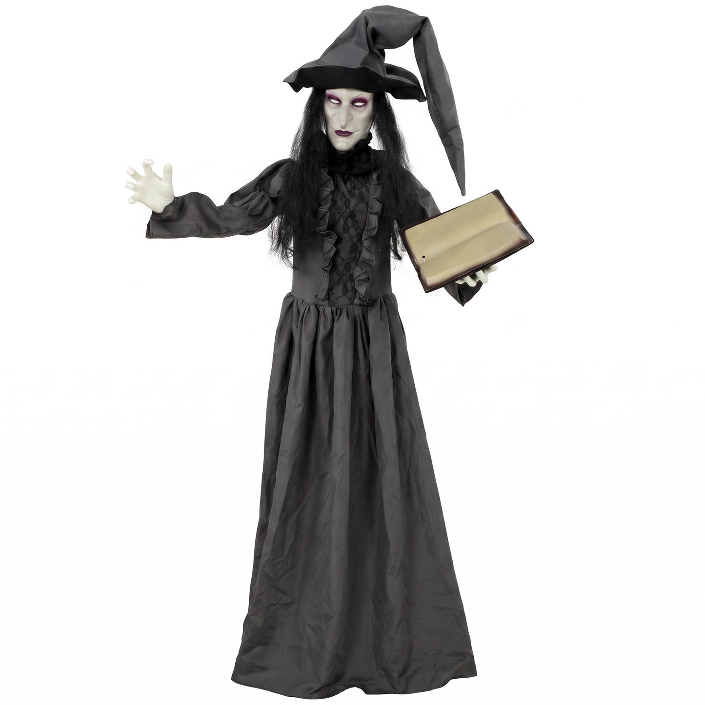 HOMCOM 180cm Life Size Animated Witch Halloween Decorations Outdoor Indoor, Scary Halloween Animatronics Decor