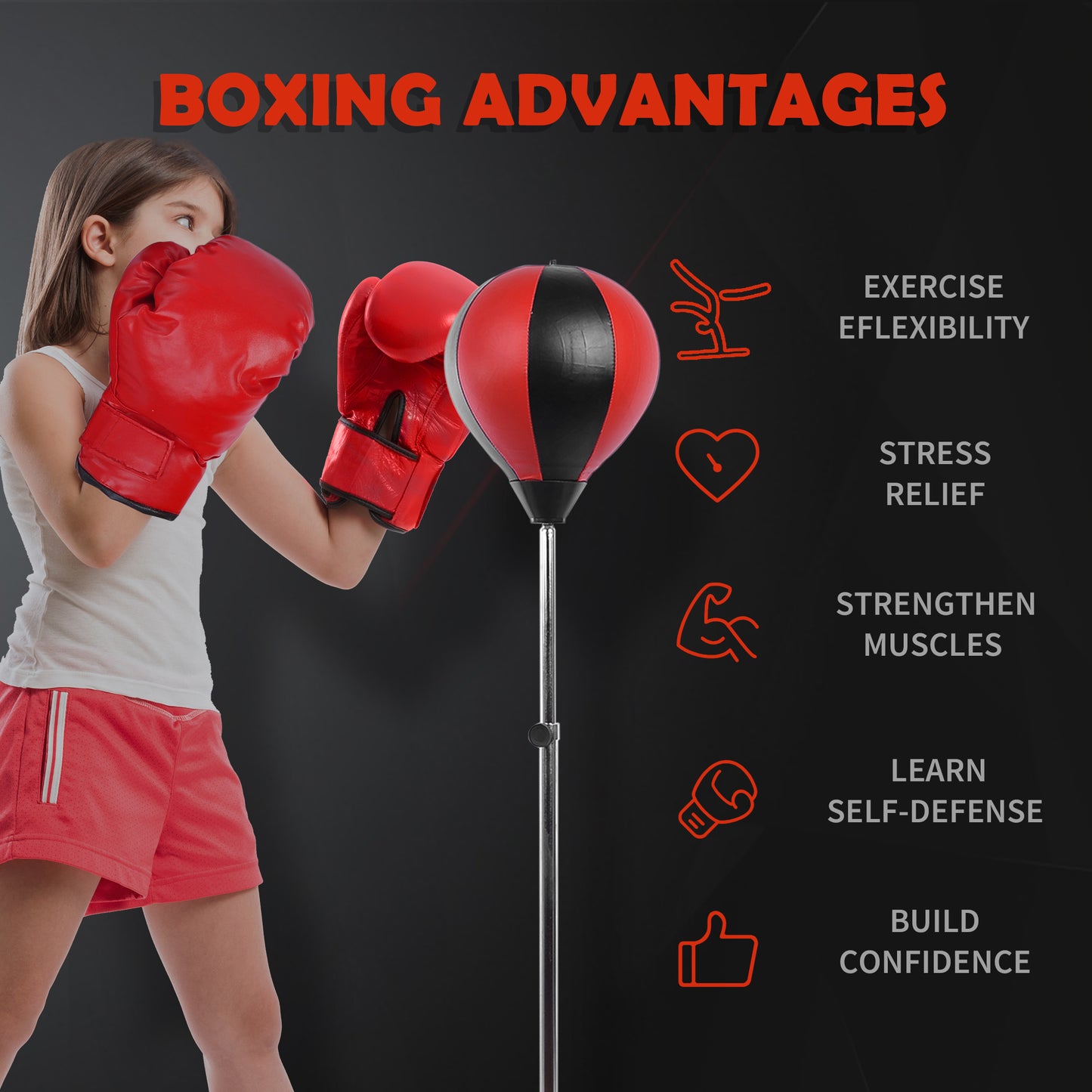 HOMCOM Training Boxing Punch Ball Set 125-145H x Î¦43cm with Gloves Air Pump, 4-Position Adjustable Height Freestanding Boxing Speed Ball for Teenagers Exercise Training