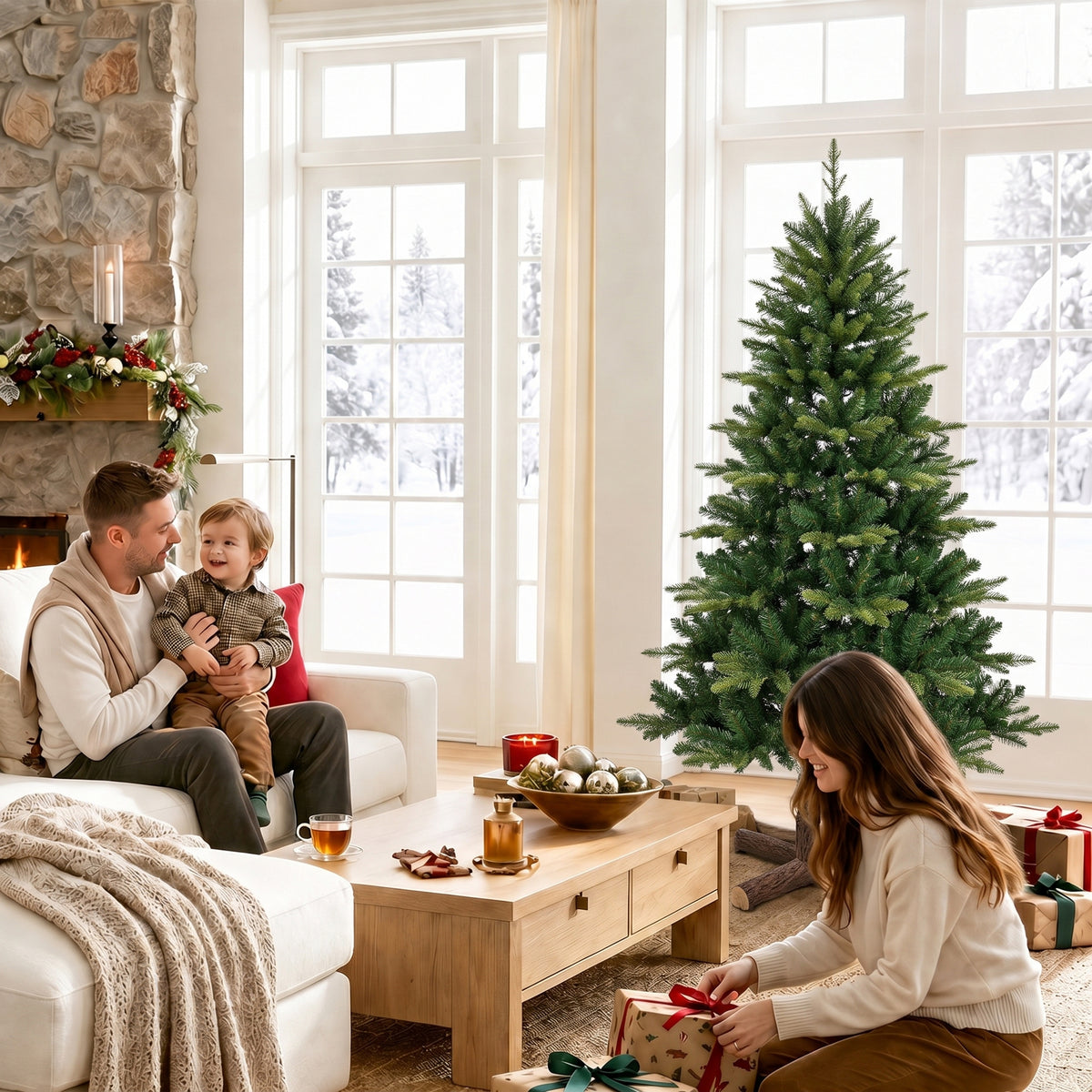 HOMCOM Artificial Christmas Tree, Hinged Xmas Tree with 1620 PE & PVC Branch Tips, 5ft, Green