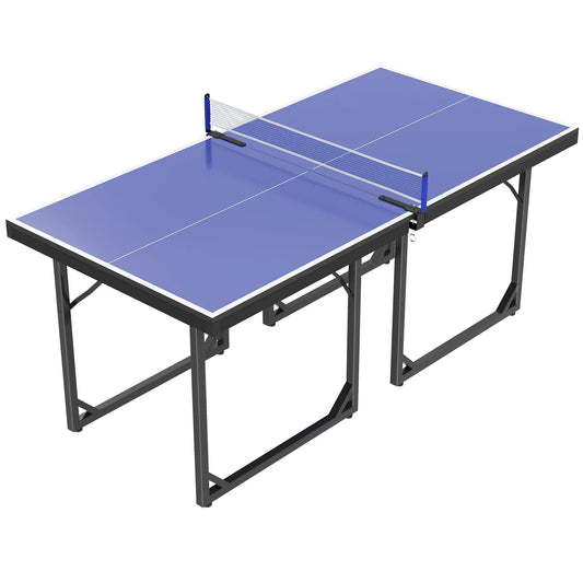 HOMCOM 6ft Table Tennis Table, Ping Pong Table with Net, Foldable and Portable Ping Pong Set for Indoor Outdoor Use, Easy Assemble, Midsize, Blue - LiamsBargains.co.uk
