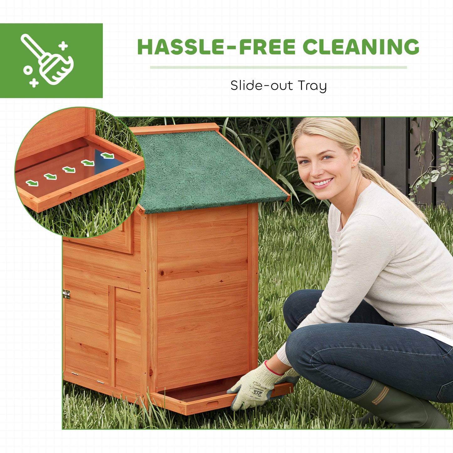 PawHut Chicken Coop, Wooden Hen House with Nesting Box, Pull-Out Tray, Waterproof Roof, Wooden Nature