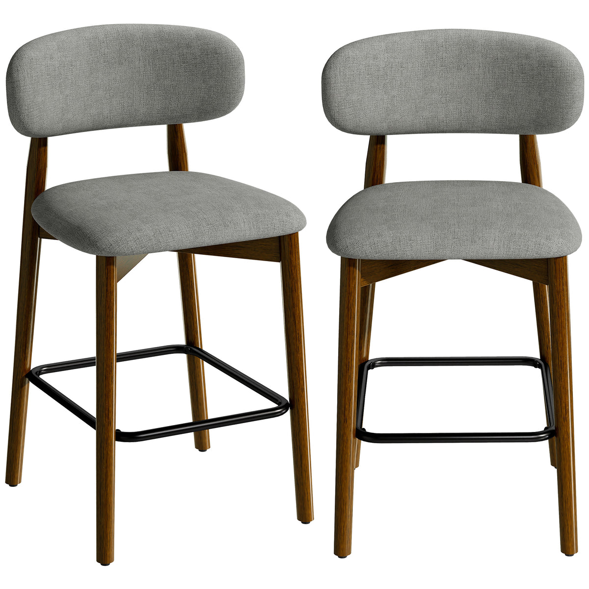 HOMCOM Bar Stools Curved Open Back Padded Seat Footrest Set of 2 for Kitchen Grey Default Title