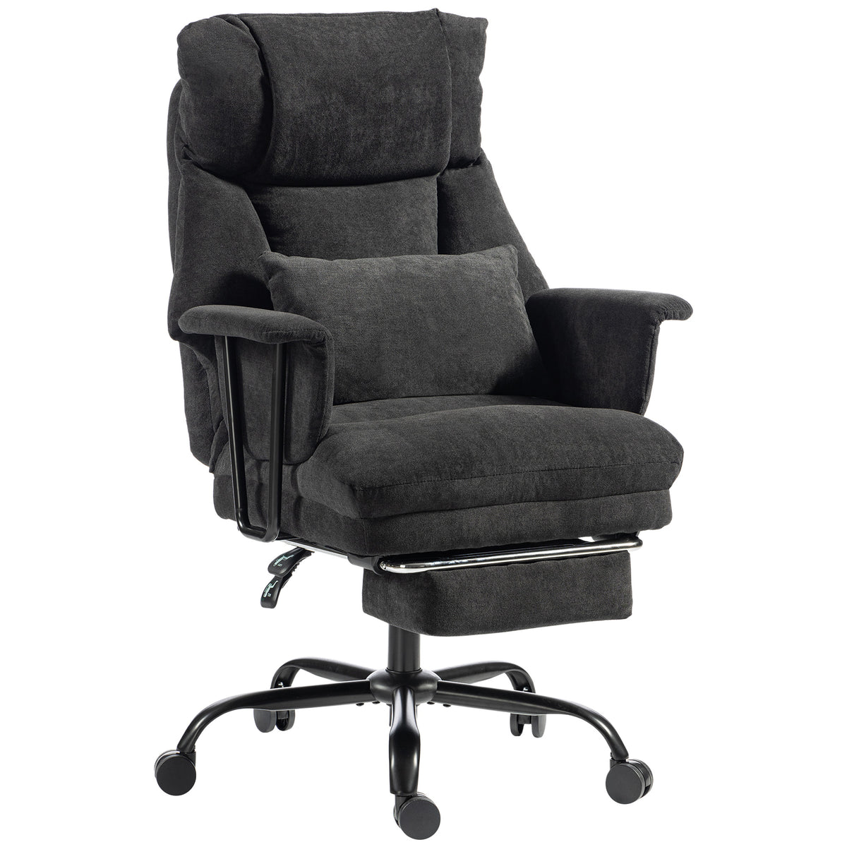 HOMCOM Office Chair, 180kg Heavy Duty Linen Computer Desk Chair with Lumbar Support, Wide Seat, Spring Cushion, Black
