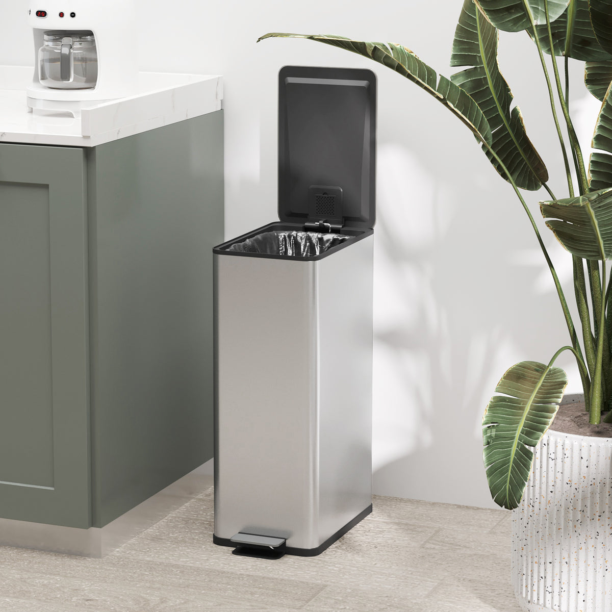 HOMCOM 20L Kitchen Pedal Bin, Slim Stainless Steel Rubbish Bin, Removable Inner Bucket, Soft-Close and Stay-Open Lid, Silver Tone