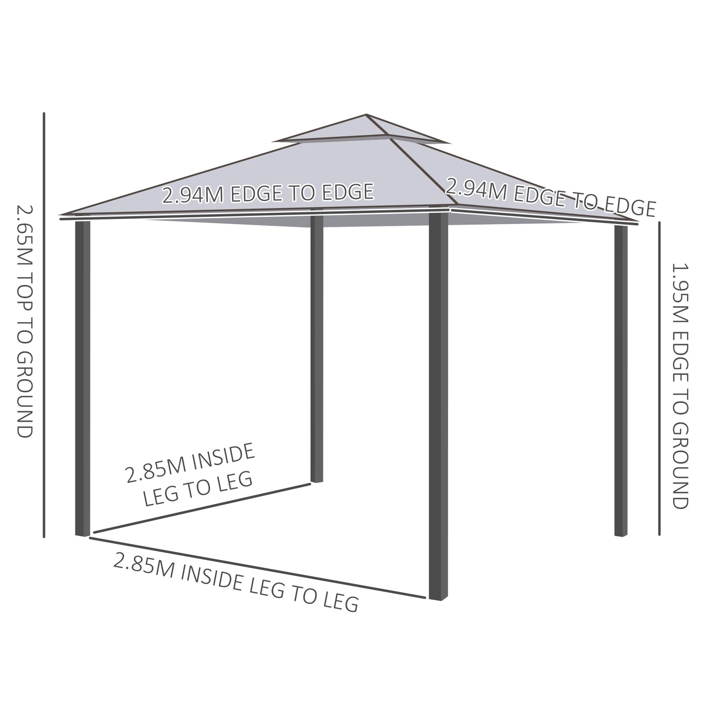 Outsunny 3 x 3 m Metal Gazebo, Garden Pavillion, DoubleÂ Roof Outdoor Canopy Shelter with Mesh Sidewalls, Grey