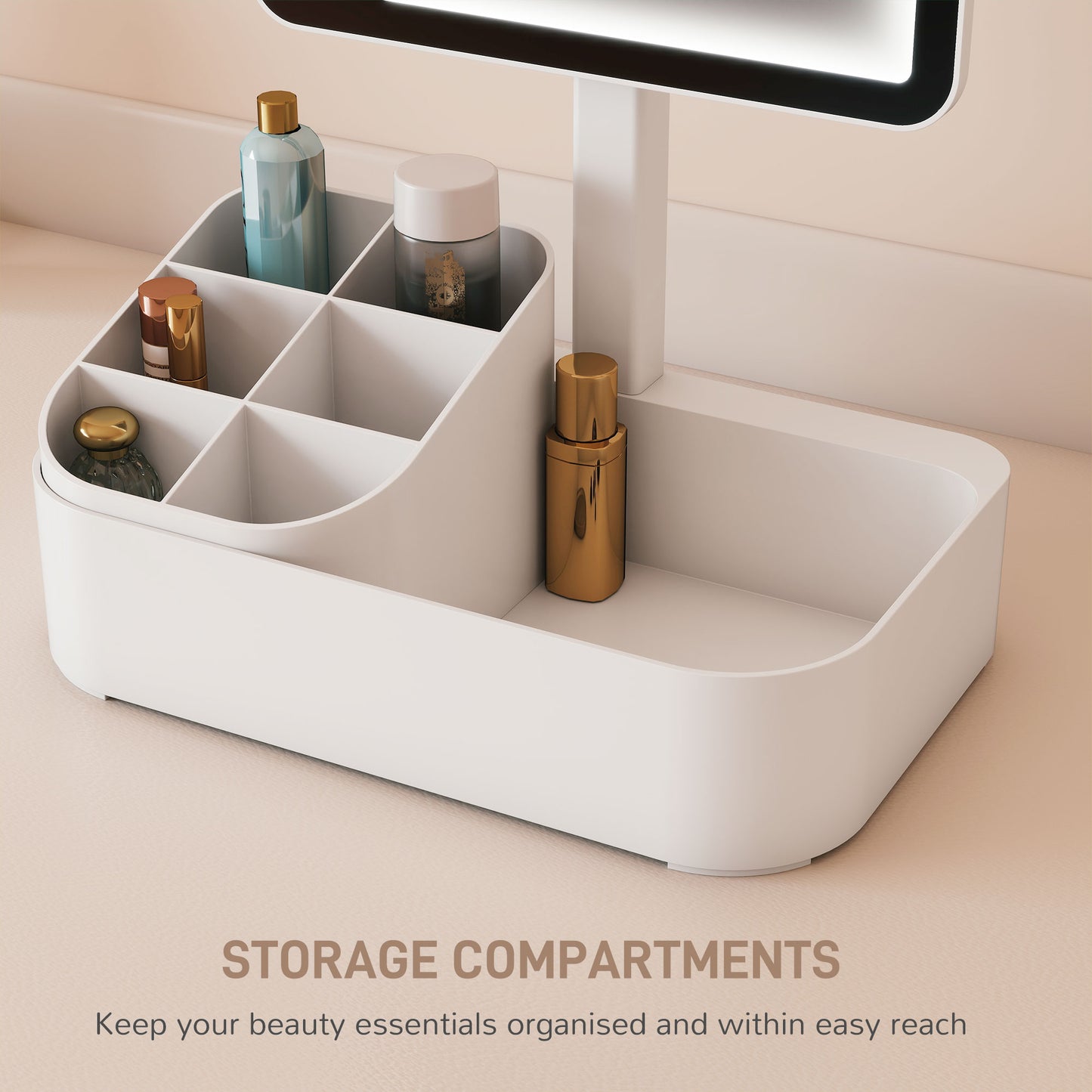 HOMCOM Makeup Mirror with Lights, Rechargeable Vanity Mirror w/ Touch Screen, 2 Lighting Modes and 180Â° Rotation, White