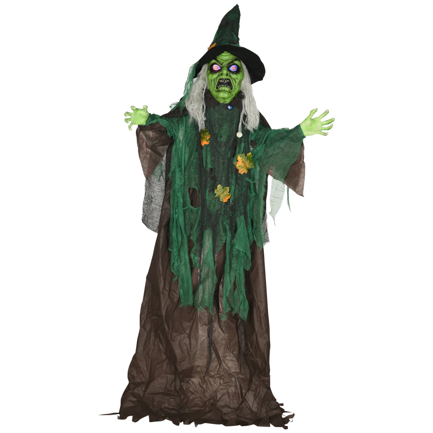 HOMCOM 6ft Halloween Witch Decoration, Outdoor Activated Prop with Light Up Eyes Magical Heart, Sound Activated Default Title