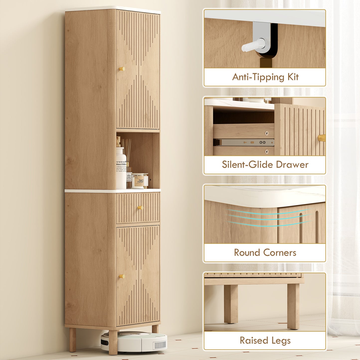 HOMCOM Multi-Storage Slimline Bathroom Cabinet - Wood-Effect