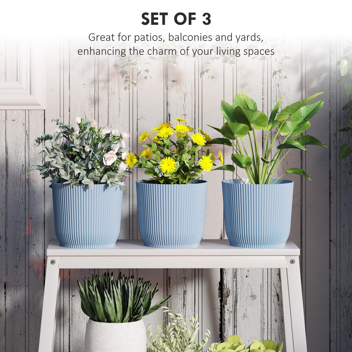 Outsunny Set of Three Ð¤22cm Planters - Blue