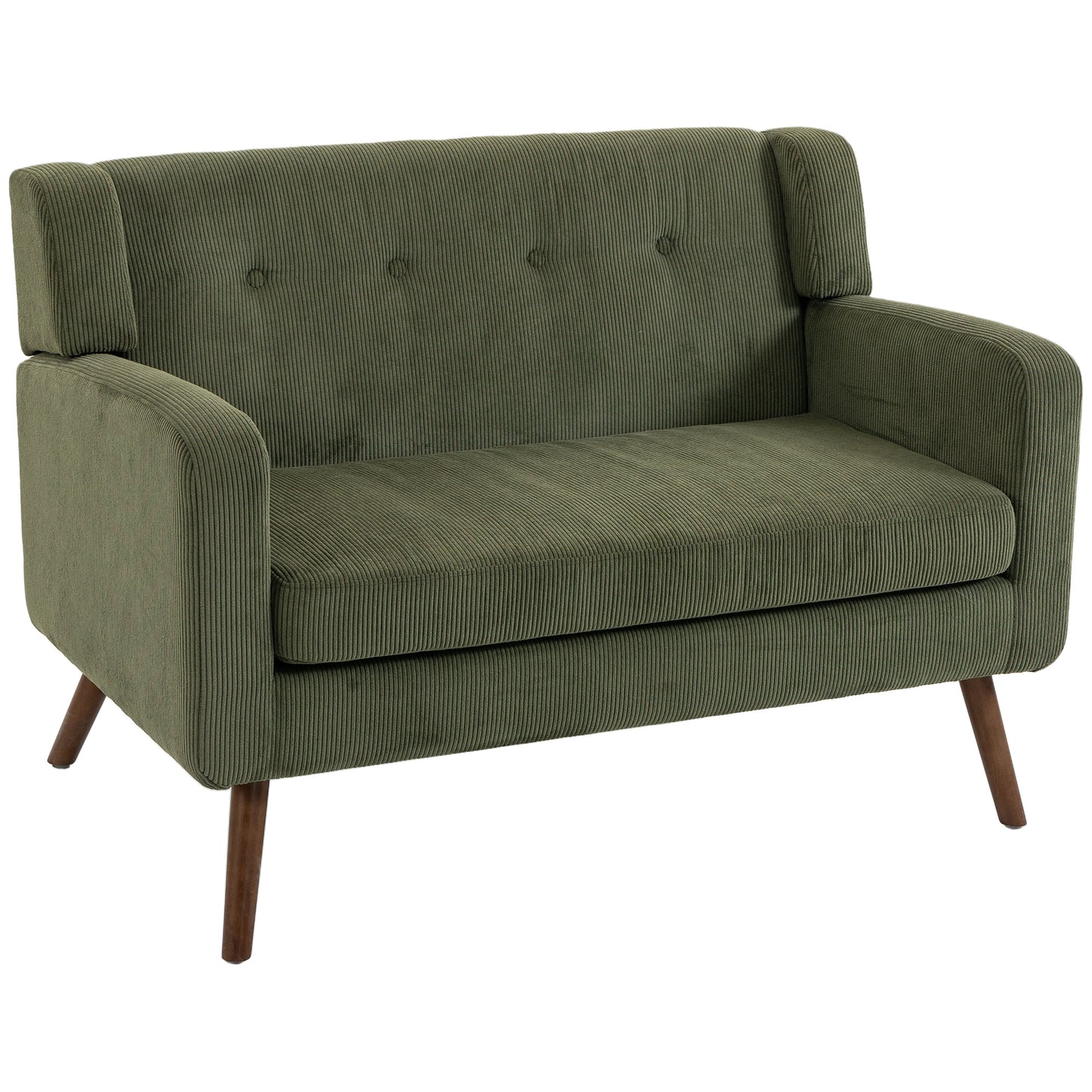 HOMCOM 2 Seater Sofa, 118 cm Corduroy Small Loveseat with Spring Cushion, Wood Legs for Small Space, Living Room, Dark Green
